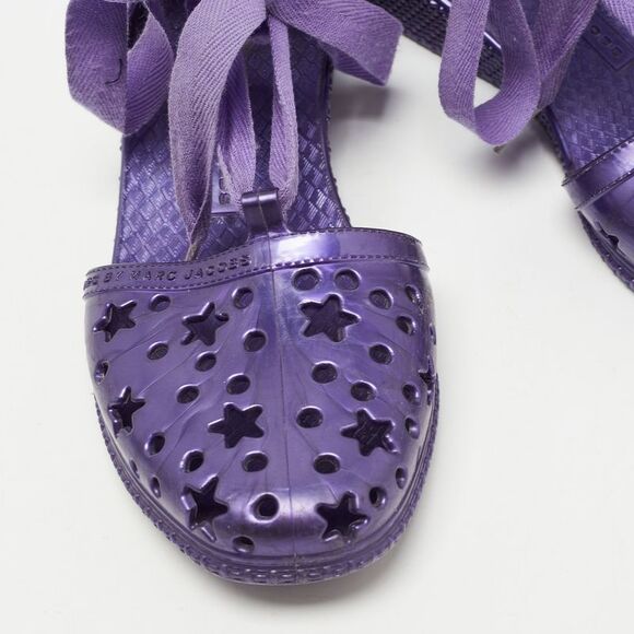 Marc By Marc Jacobs Purple Laser Cut Rubber Ankle Tie Flats Size 37 - Picture 7 of 7